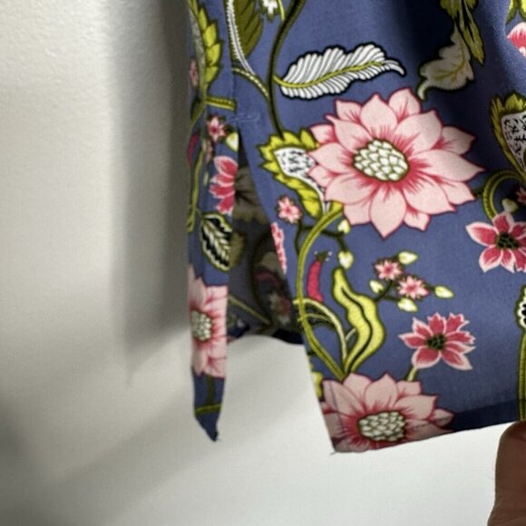J Jill Popover Top Blue Floral Print Short Sleeve Medium Petite - Picture 2 of 10